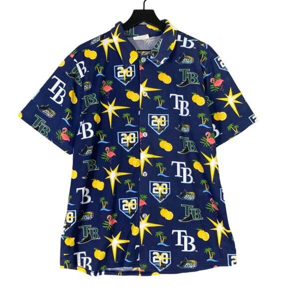 Tampa Bay Rays 20th Anniversary Hawaiian Button Down Shirt Men's‎ XL Multicolor
